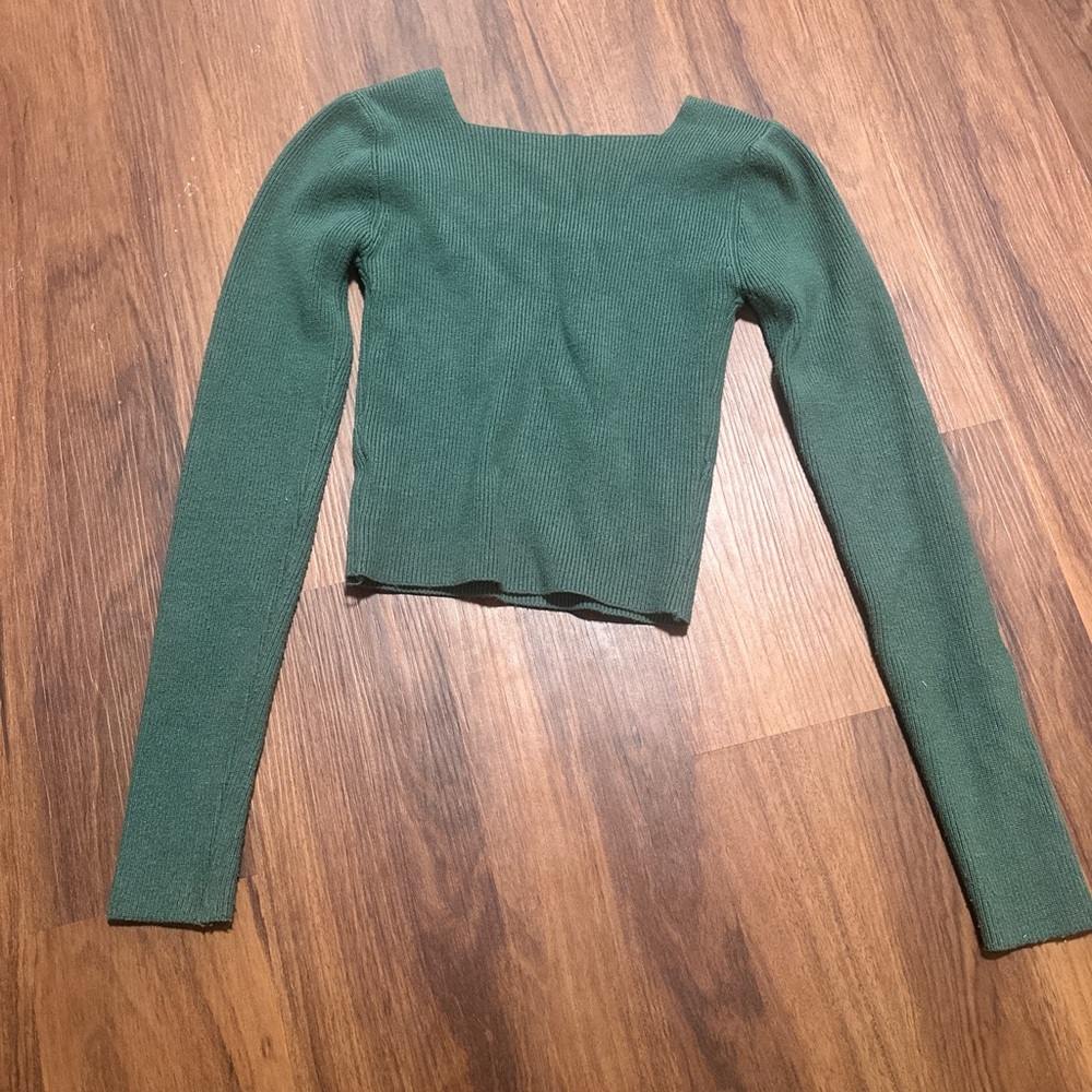 Green Long Sleeve Ribbed Top